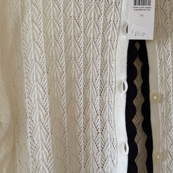 LOFT White Knit Cardigan with Black Scalloped Trim - Picture 3 of 4